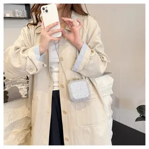 Mini Borsa Tracolla Strass Lusso Griglia Catena Borsa Spalla Per Rossetto E Auricolare