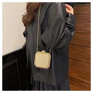 Squisita mini borsa a tracolla con catena da donna, pochette quadrata in cristallo per rossetto.