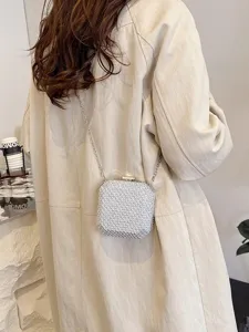 Borsa a tracolla mini in rete con strass chic da donna, squisita pochette a catena.