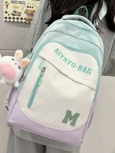 Modischer Colorblock Schüler-Rucksack, große Kapazität Schultasche für Alltag und Reisen.