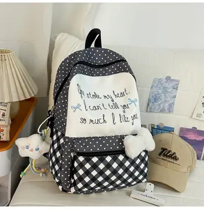 Japanischer süßer Polka Dot Karo großer Kapazität Schulrucksack für Mädchen Studenten