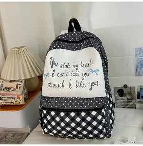 Japanischer Stil süßer Polka Dot Karo großer Kapazität Schulrucksack für Mädchen.