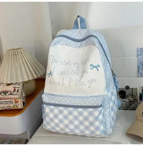 Süßer japanischer Stil Pünktchen Karo Rucksack große Kapazität Schultasche für Mädchen