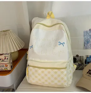 Niedlicher japanischer Stil Karo große Kapazität Rucksack Schulranzen für Mädchen gelb
