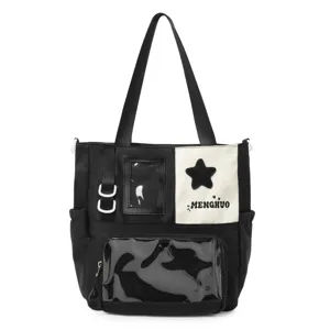 Sac cabas Ita en toile Harajuku grande capacité sac bandoulière épaule avec fenêtre transparente