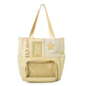 Grande capacité toile Ita sac décontracté bandoulière pour école quotidienne navette étudiante.