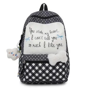 Niedlicher japanischer Stil Polka Dot karierter Rucksack Schultasche für Mädchen
