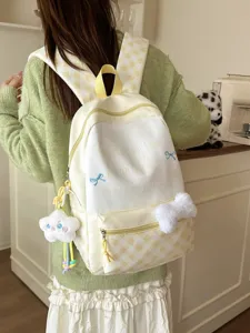 Süßer japanischer Stil Karo großer Kapazität Schulrucksack für Mädchen Hauptansicht.