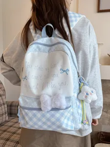 Süßer japanischer Karo-Schulrucksack für Mädchen, großer lässiger Alltags-Rucksack.