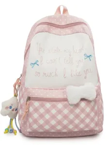 Rosa Pünktchen Kariert Schulrucksack für Teenager Mädchen süßer Preppy Stil Rucksack 1Stk
