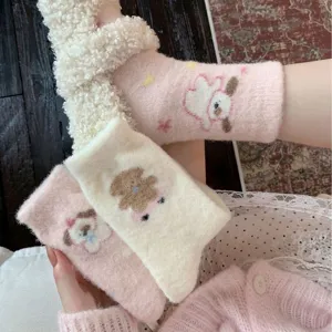 Kuschelige Wintersocken für Damen, dicke Plüsch warme süße Welpen Haus Boden Schlaf Socken.