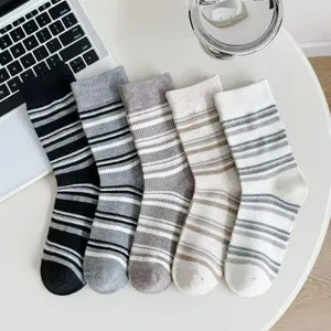 Autumn striped knit mid-calf socks casual cozy daily wear warm cotton women socks set