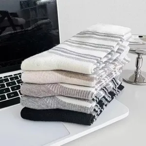 Women autumn striped crew socks cozy knit fashion hosiery casual daily wear comfortable socks