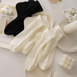 Summer thin breathable mesh short socks sweet hollow lace white socks detail view