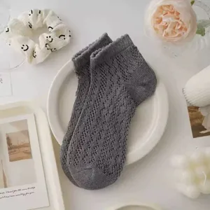 Summer thin women grey short socks breathable mesh hollow cute design comfortable footwear