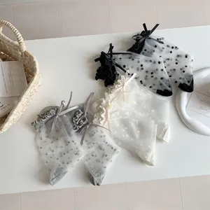 Sheer mesh women socks with cute bows and polka dots, sweet Japanese style daily wear.