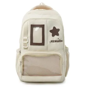 Sac à dos en toile de style japonais grande capacité cartable avec fenêtre transparente
