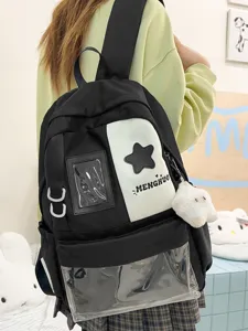 Japanese ins style black white student backpack large capacity school bag with clear pocket