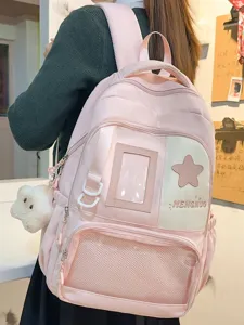 Doux Style Scolaire Sac à Dos Ita Bag en Nylon Grande Capacité Fenêtre Transparente Sac d'École Pour Femmes