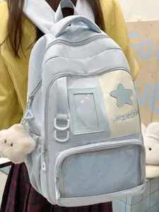 Sac à dos étudiant bleu clair avec fenêtre transparente et patch étoile pour le collège