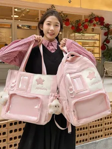 Sac à dos d'école style japonais ensemble rose mignon sac de livre d'étudiant teens