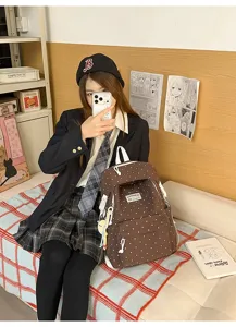 Japanischer ins Stil brauner gepunkteter süßer frischer Studentenschulranzen Rucksack für Damen