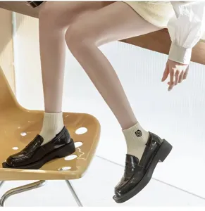 Women's spring summer thin black white camellia floral trendy fashion college style short socks
