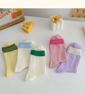 Cute women's Japanese style breathable candy color hollow summer thin mid-tube socks
