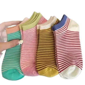 Women's cotton striped short socks Japanese style breathable anti-slip boat socks spring summer