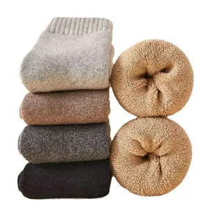 Dicke Winter Wollsocken für Herren, einfarbige thermische Frottee Mittelsocken für kaltes Wetter.