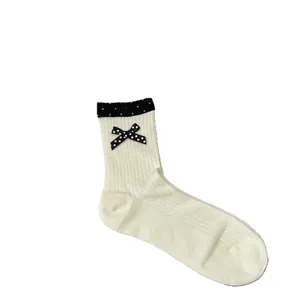 Korean style cute polka dot bow mid tube socks breathable cotton spring summer women socks