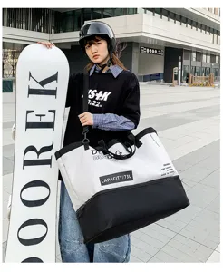 Large capacity color-block travel duffel bag for outdoor fitness, gym and yoga sports.