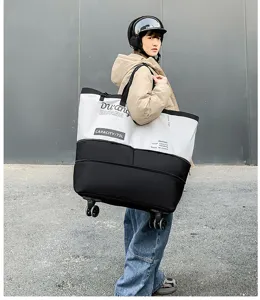 Large capacity color-block rolling travel duffel bag for outdoor fitness and yoga use