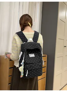 Niedlicher Pünktchen-Schulrucksack für Mädchen, lässiger Campus-Tagesrucksack Detailansicht