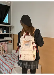 Japanischer Ins süßer Pünktchen Studenten Rucksack Detail, süße Schultasche für den Alltag.