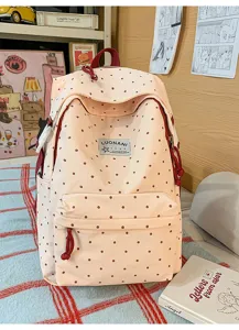 Rosa gepunkteter Rucksack süße japanische Schultasche für Mädchen süßer Alltagsrucksack