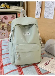 Mintgrüner Polka-Dot-Schülerrucksack Detailansicht, süße japanische Ins-Schultasche für Mädchen.