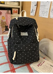 Japanischer Stil schwarzer Pünktchen Rucksack süße frische Schultasche Detailansicht