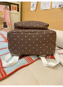 Japanischer ins-Stil süßer Pünktchen Rucksack für Mädchen, braune niedliche Schultasche.