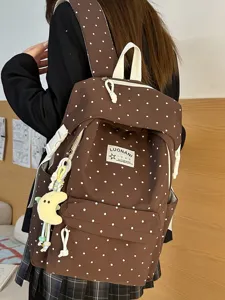 Japanischer Ins Stil Punkte süßer Studentenrucksack, braune Freizeitschultasche für Mädchen.