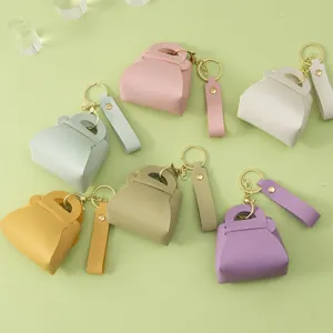 Cute Macaron Handbag Keychain Leather Mini Coin Purse Creative Small Bag Key Ring Pendant Accessory For Women Girls