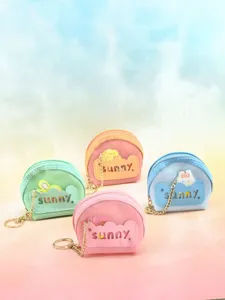 Mini macaron color PVC coin purse cute semi-circular keychain portable chain bag pendant.
