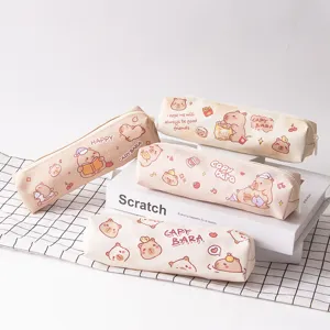 Cute capybara PU pencil case for students stylish stationery pouch aesthetic cute animal design