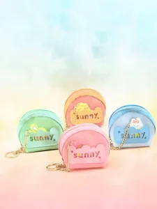 Mini half-round coin purse cute pastel PVC keychain chain bag for keys and small items