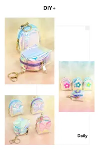 Holographic mini backpack coin purse, cute keychain wallet for girls daily use.