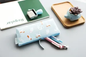 Cute cat print silicone pencil case, stylish student stationery storage bag for daily use.
