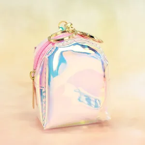 Holographic mini backpack keychain, cute iridescent coin purse, portable cute storage bag