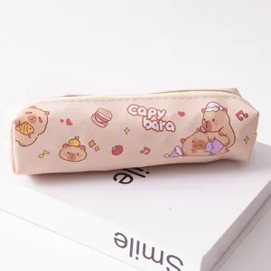 Cute capybara pencil case PU leather stationery bag student pencil pouch aesthetic pink