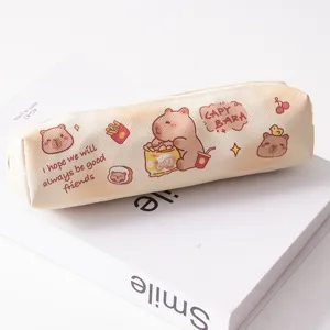Cute Capybara pencil case PU leather stationery bag student aesthetic pencil pouch storage box