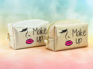 Glitter cosmetic bag set, portable shiny makeup organizer pouch with cute pearl zipper.